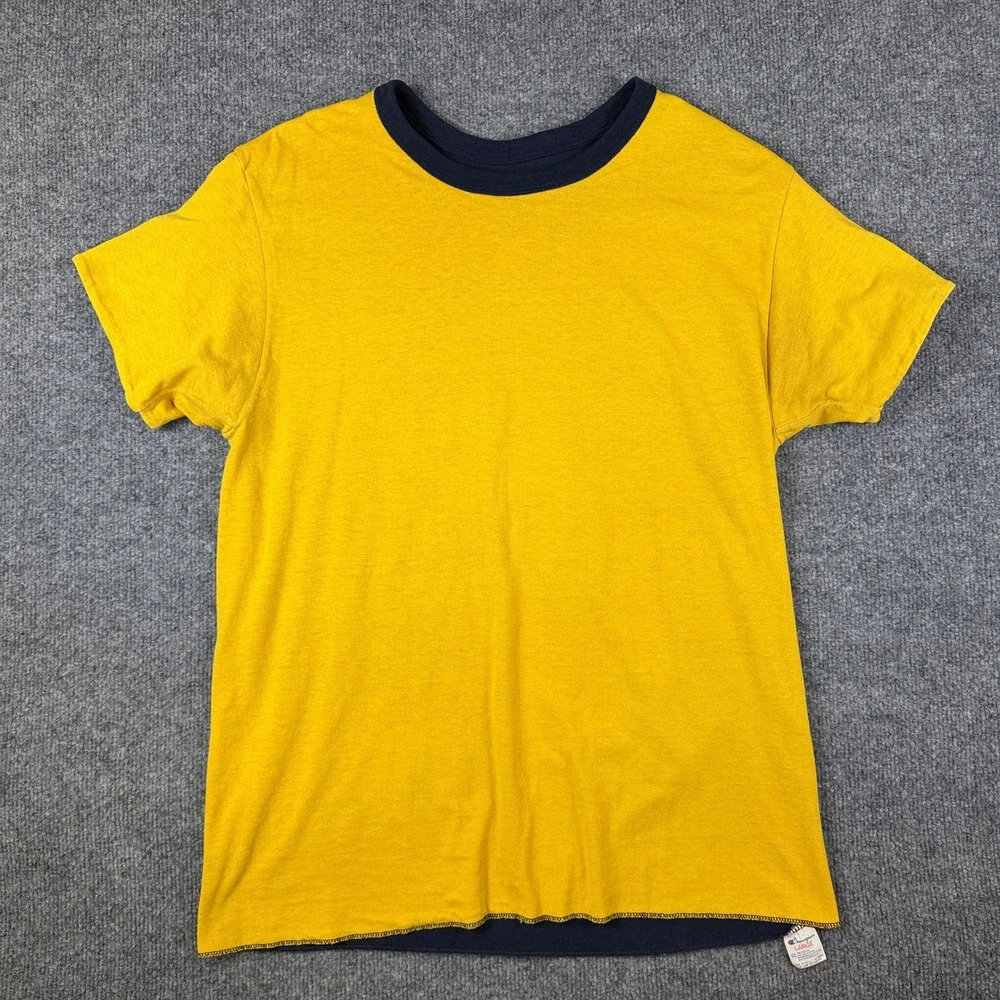 Vintage Champion Double Face T Shirt Mens L Reversible Phys Ed Made in USA 80s - Picture 3 of 11